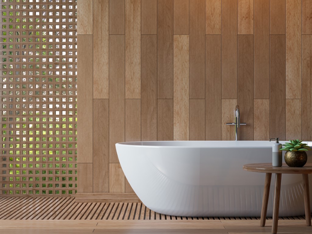 Le bois, très présent dans les salles de bain zen